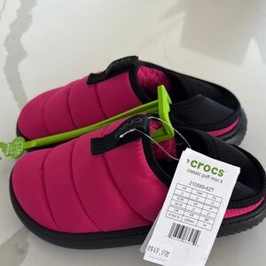 Crocs Kids Classic Puff Moc Pink and Black Shoes
